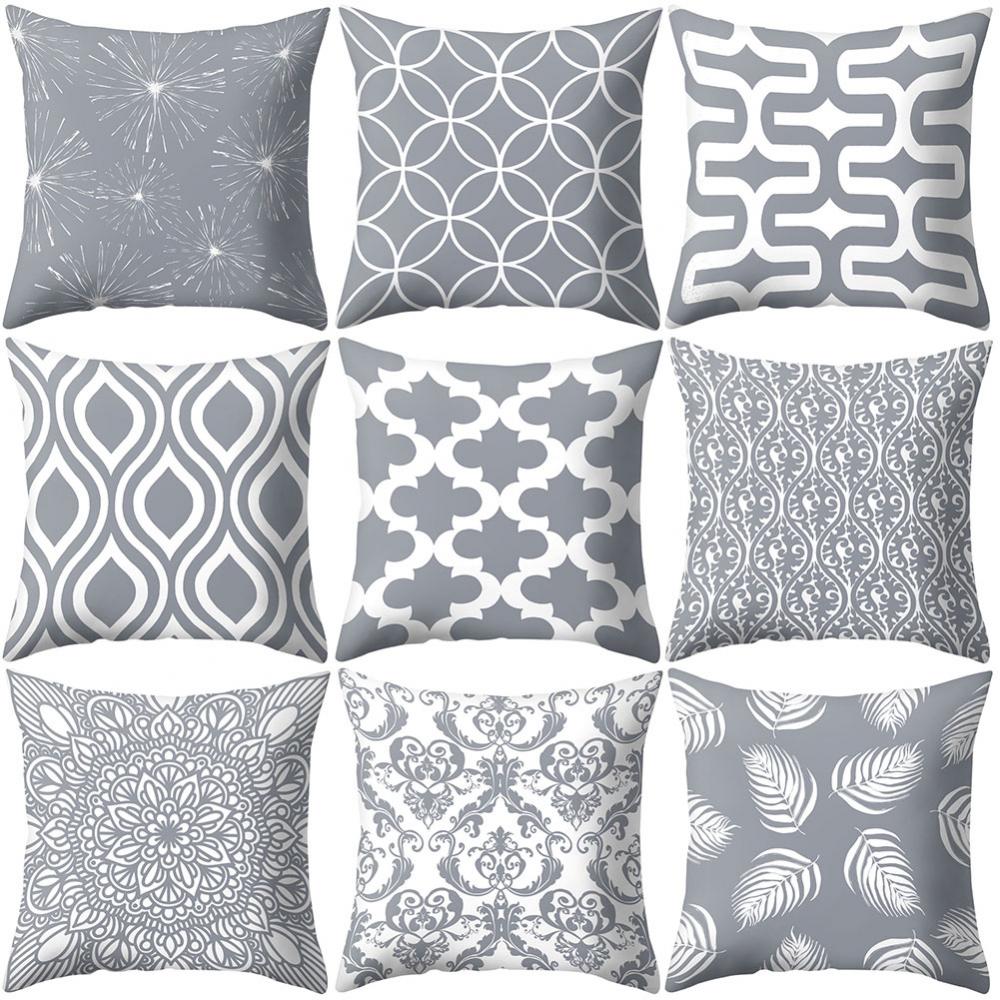 Cushion Cover Case Square Geometric Gray Throw Pillow Protector Bedding Articles