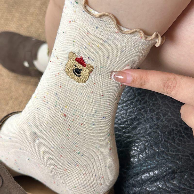 10 Pairs Socks Women's Mid-tube Socks Fungus Edge Autumn Cute Cartoon Ideas Sand Versatile Lace Bow Stockings