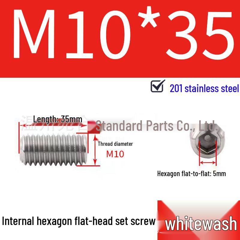 201 Stainless Steel Headless Set Screw - Flat End Socket Screw