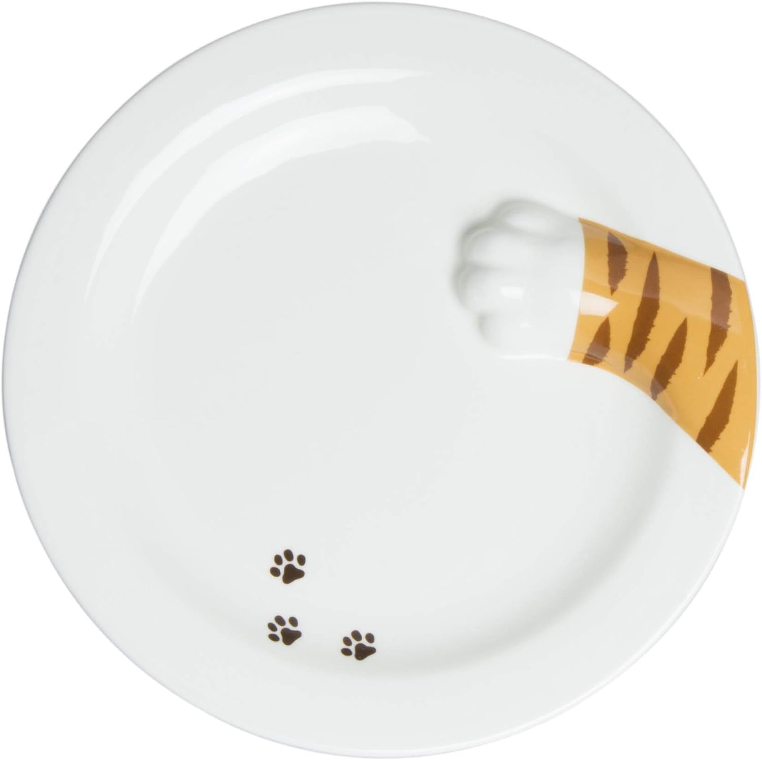 

Sun Art Cute Tableware Cat from the Side Tiger Cat Plate (with Paw Prints), Medium Plate, 22cm Diameter, White, SAN2505