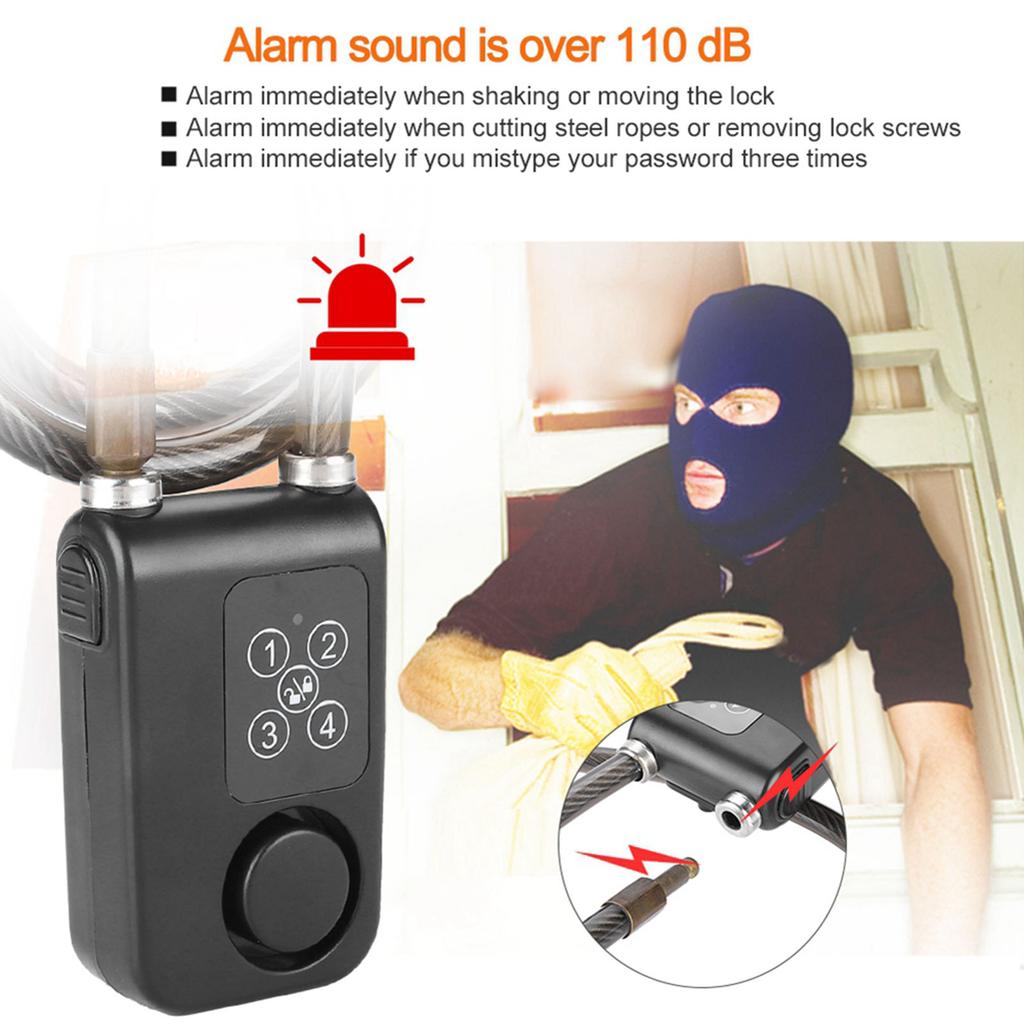 110dB Smart Waterproof Password Bicycle Lock Anti theft Alarm Lock Batteries Not Included