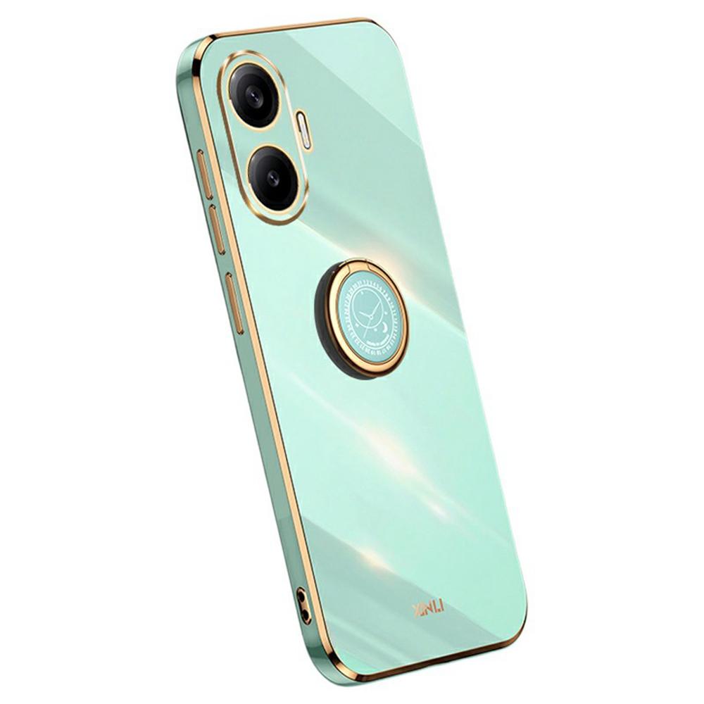 

XINLI For Xiaomi Poco F7 5G/Redmi Turbo 4 Pro 5G Case Ring Kickstand Electroplating TPU Phone Cover Cyan