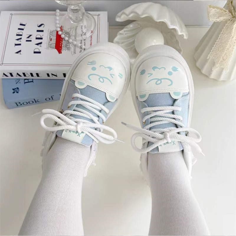 

Студенческие милые туфли-маффины с кошачьей головой, толстая подошва, женские, новые весенне-осенние 2025 года, из мягкой кожи, с большой головой, с увеличением высоты, белые женские туфли 40 светло-синий