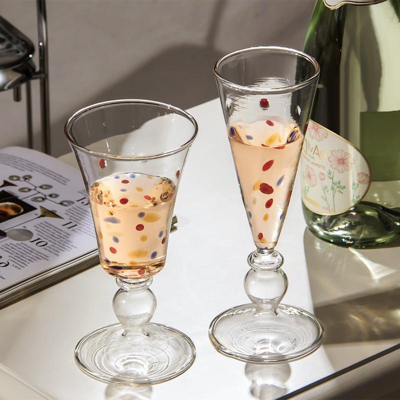 Hohe Sektgläser Transparent Gepunktete Weingläser Kaffeetassen Handgefertigt Hohe Borosilikatgläser Trinkgläser