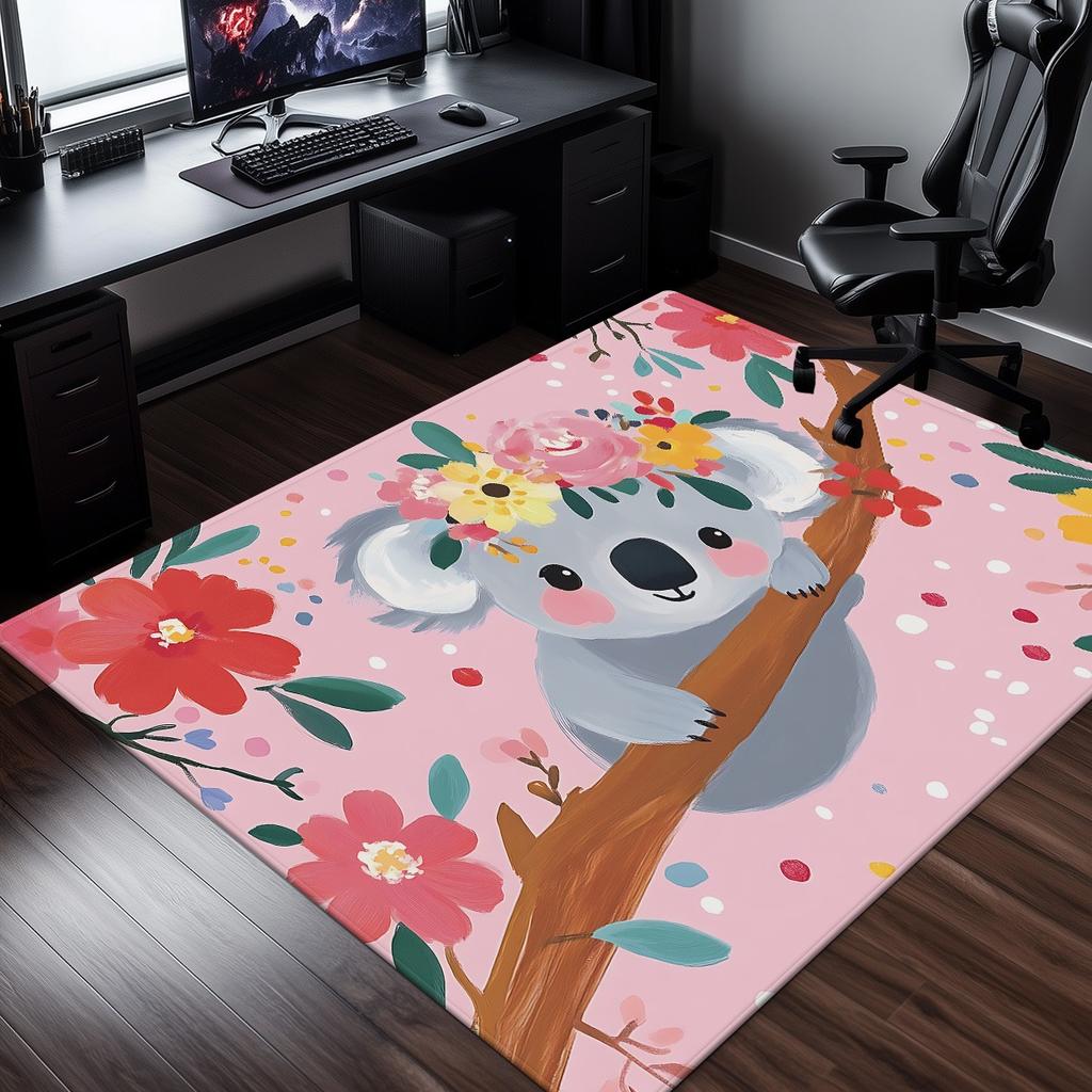 Cute Koala Flower Crystal Velvet Rug Childrens Room Decor Baby Nursery Carpet Soft Play Mat Animal Themed Home Decoration