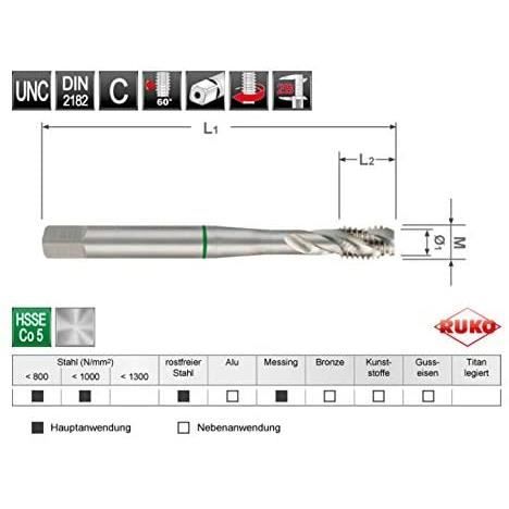 Tap - RUKO - 266100UNC - HSS-Co 5 - DIN 371 - Color Gray