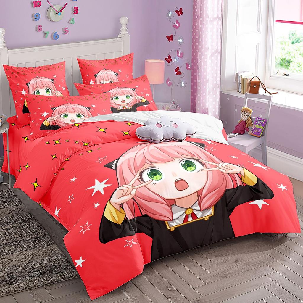 Kawaii Loid Forger Anya Duvet Cover with Pillowcases Anime Spy X Family Bedding Set Girls Boy Kid Set Quilt Cover Set