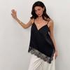 Damen Satin Spitze Camisole Oberteile Asymmetrischer V-Ausschnitt Spaghettiträger Tanktops