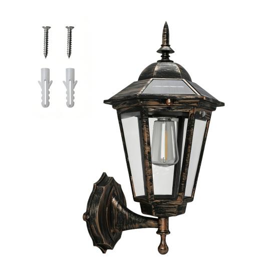 Solar Vintage Wall Light Motion Sensor Outdoor Sconce with Glass Shade Waterproof Garden