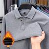 Men's Fleece-Lined Thickened Long-Sleeve Polo Shirt - Autumn/Winter Business Casual Printed Warm T-Shirt