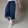 New Arrivals Open Run Women Pintuck Wide Denim Bermuda Pants 5 Length