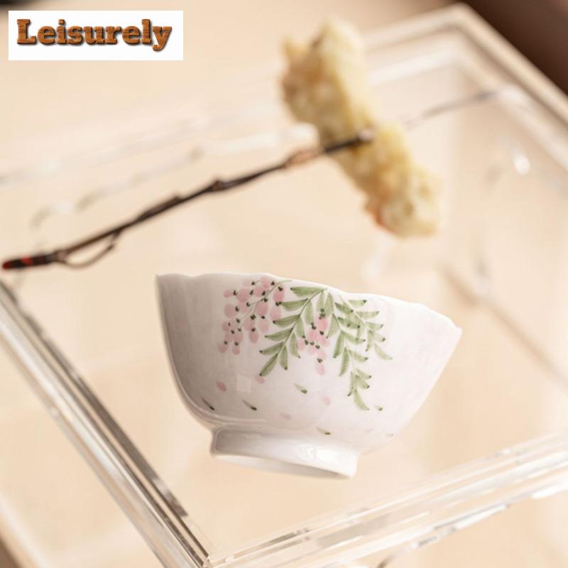 2pc/set Hand Drawn Wisteria Flower Ceramic Tea Cup Small Single Master Cup Ladies' Tea Bowl Meditation Cup Kung Fu Teaware 60ml