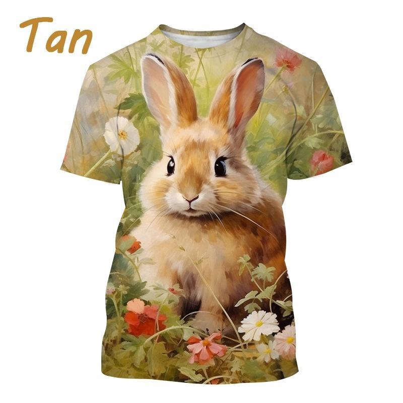 Tričko roztomilý králík s 3D potiskem pro muže Trička se zábavným zvířecím vzorem Letní Harajuku Volné topy s kulatým výstřihem Trička s krátkým rukávem