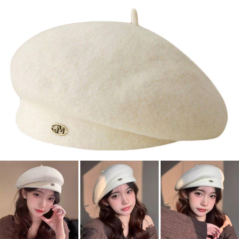 Retro Plain Cap Solid Color French Artist Hat Autumn Winter Wool Berets Hat  for Women