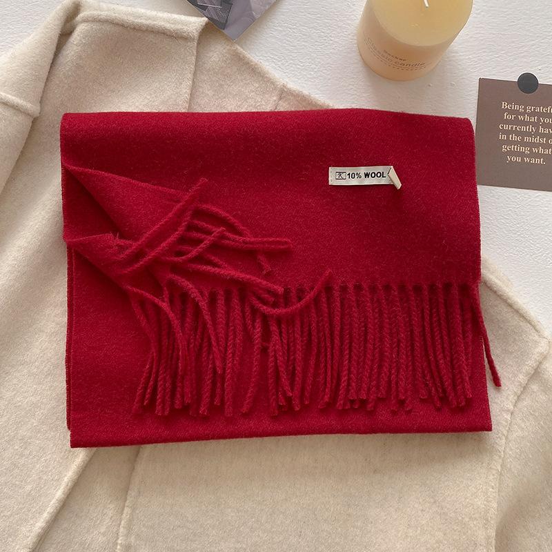 Winter Wool-Blend Scarf For Women Soft Solid Color Tassel Shawl Wrap Thick Warm Blanket Echarpe Bandana Female Scarves