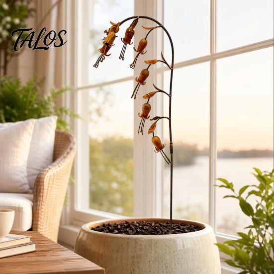 Bell Flower Garden Stake Metal Flowers with Bells, 23.6 In Decorative Stake, Distressed Lily of the Outdoor Art Valley Spring Decor, Shaking Head Yard