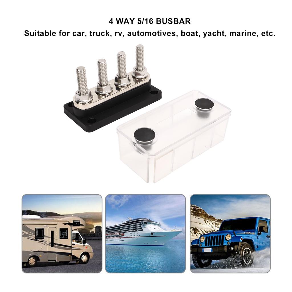 Power Distribution Junction Post 300A 4 M10 Stud Easy Installation Marine Bus Bar High Conductivity with Dust Cover for RVs