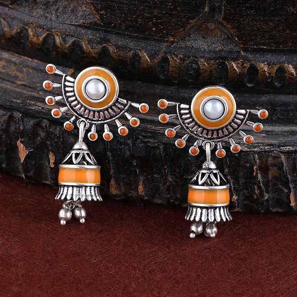 Sanwari Bell Motif Brass Jhumka Earrings for Women and Girls
