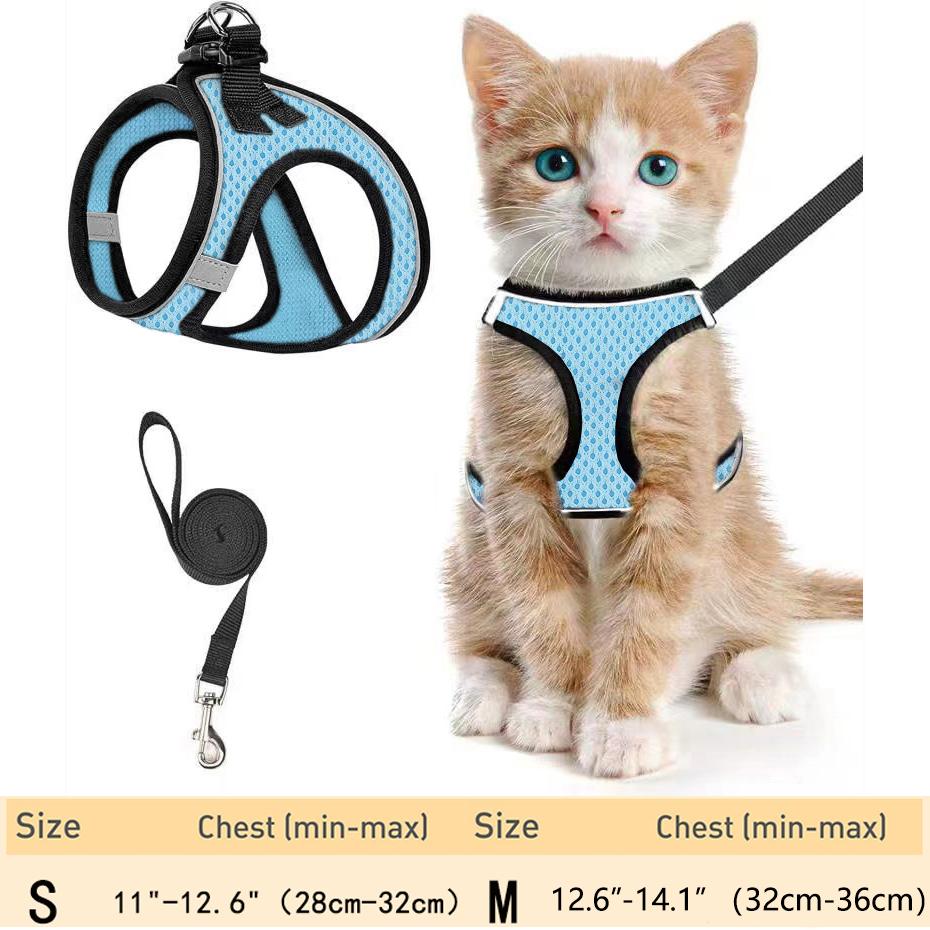 Cat Harness and Leash for Walking Escape Proof, Adjustable Kitten Vest Harness Reflective Soft Mesh Puppy Harness for Outdoor, C