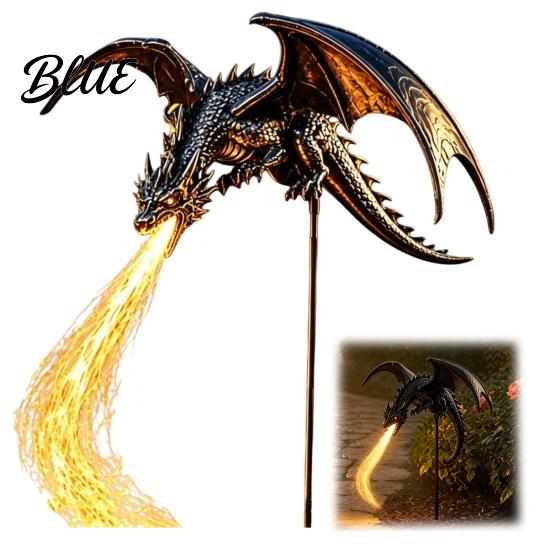 Auto On Off Path Lighting Solar Dragon Garden Stake Light with Breathing Flame Fiber Optic Effects Metal Pathway for Waterproof Powered Decorative