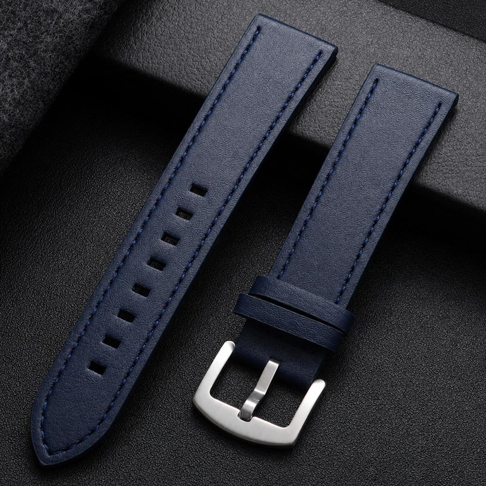 22mm Leather Watchband for Seiko for Huawei for Samsung Replacement Straps Black Brown Blue Wristband Vintage Watch Accessories