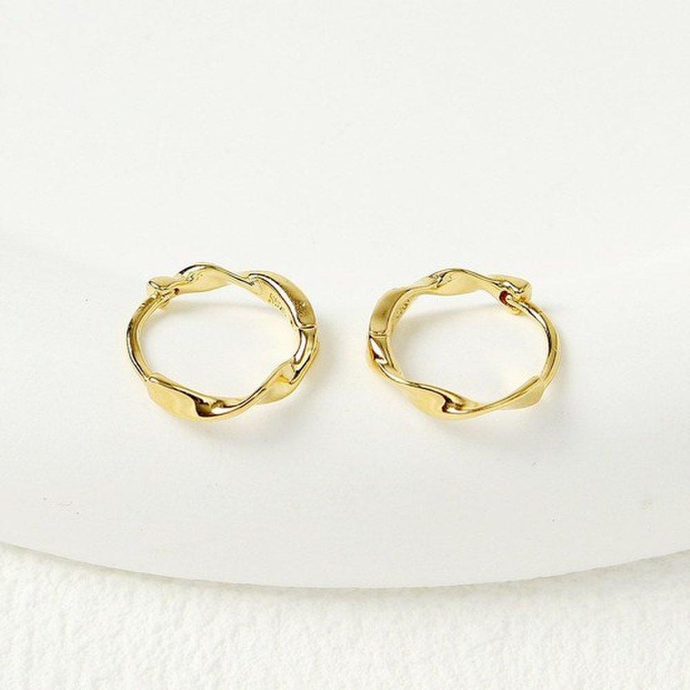 Gold-plated silver ring earrings, twisted wave ring earrings, ring earrings, one-touch earrings, one-touch ring earrings