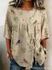 European and American summer new women's tops, shirts, geometric printing buttons, drawstrings, half-sleeved tops, T-shirts, women's clothing