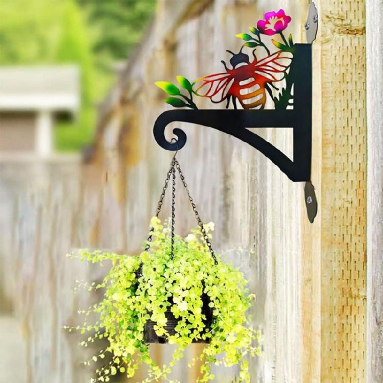Wall Mount Plant Hanger Bracket With Bees Pattern Bird Feeder Lanterns Metal Hanging Hook For Garden Patios Decoration