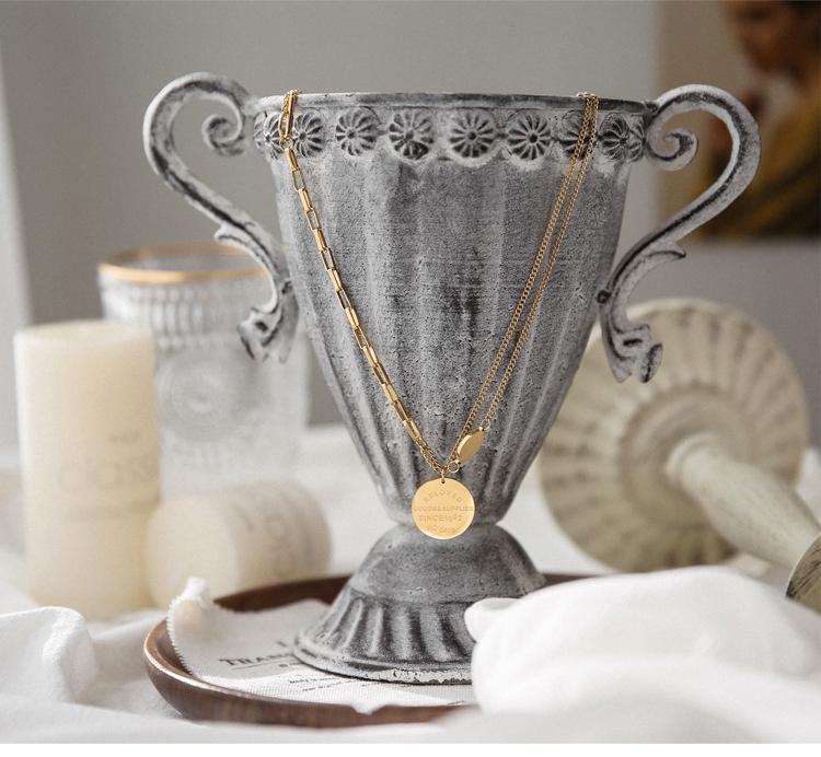 Initial Round Pendant Titanium Steel Sweater Necklace for Women - Versatile & Trendy Jewelry