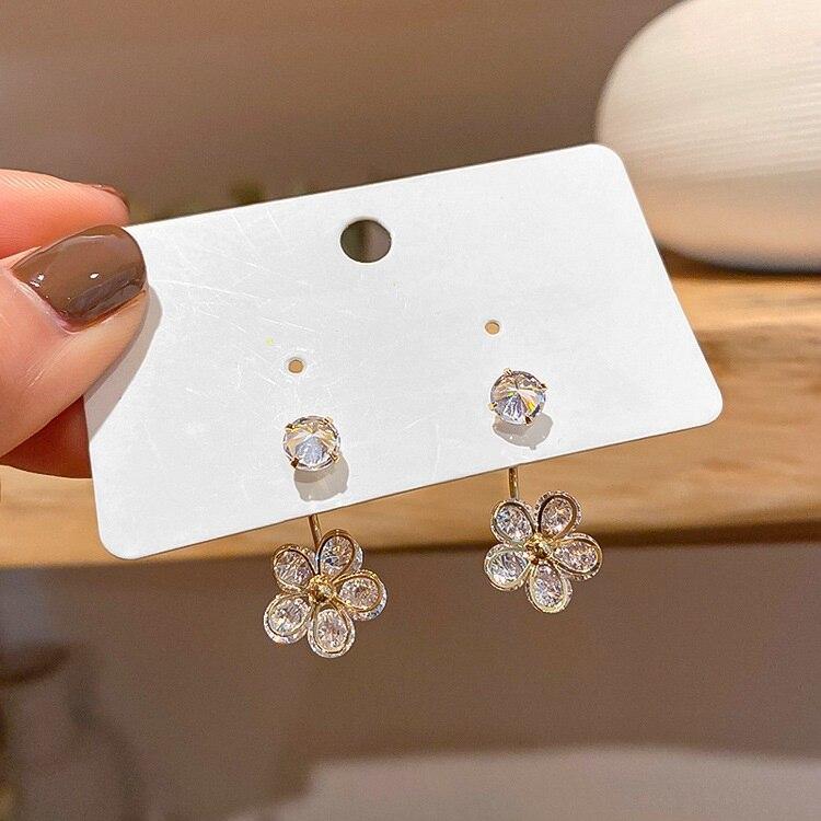 Shinning Flower Drop Earrings For Women Elegant Cubic Zirconia Fashion Jewelry All Match