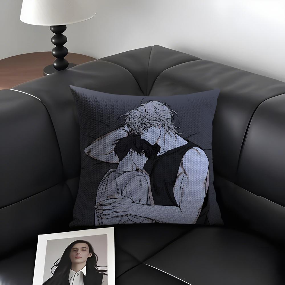 L-Low Tided In Twilight Comic Cushion Cover Natural Linen Organic Fabric Double-Sided Printing Sofa Home Decor Gift Pillow Case