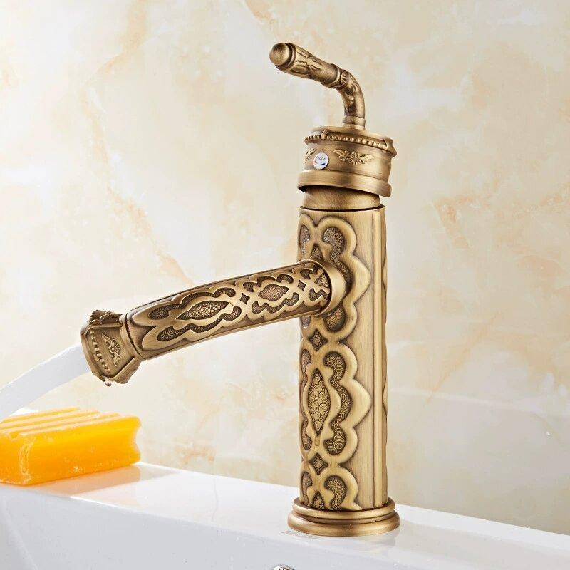 Basin Faucets Antique Brass Faucets Basin Carving Taps Rotation Single Handle Taps Mixers Bathroom Vessel Sink Faucet