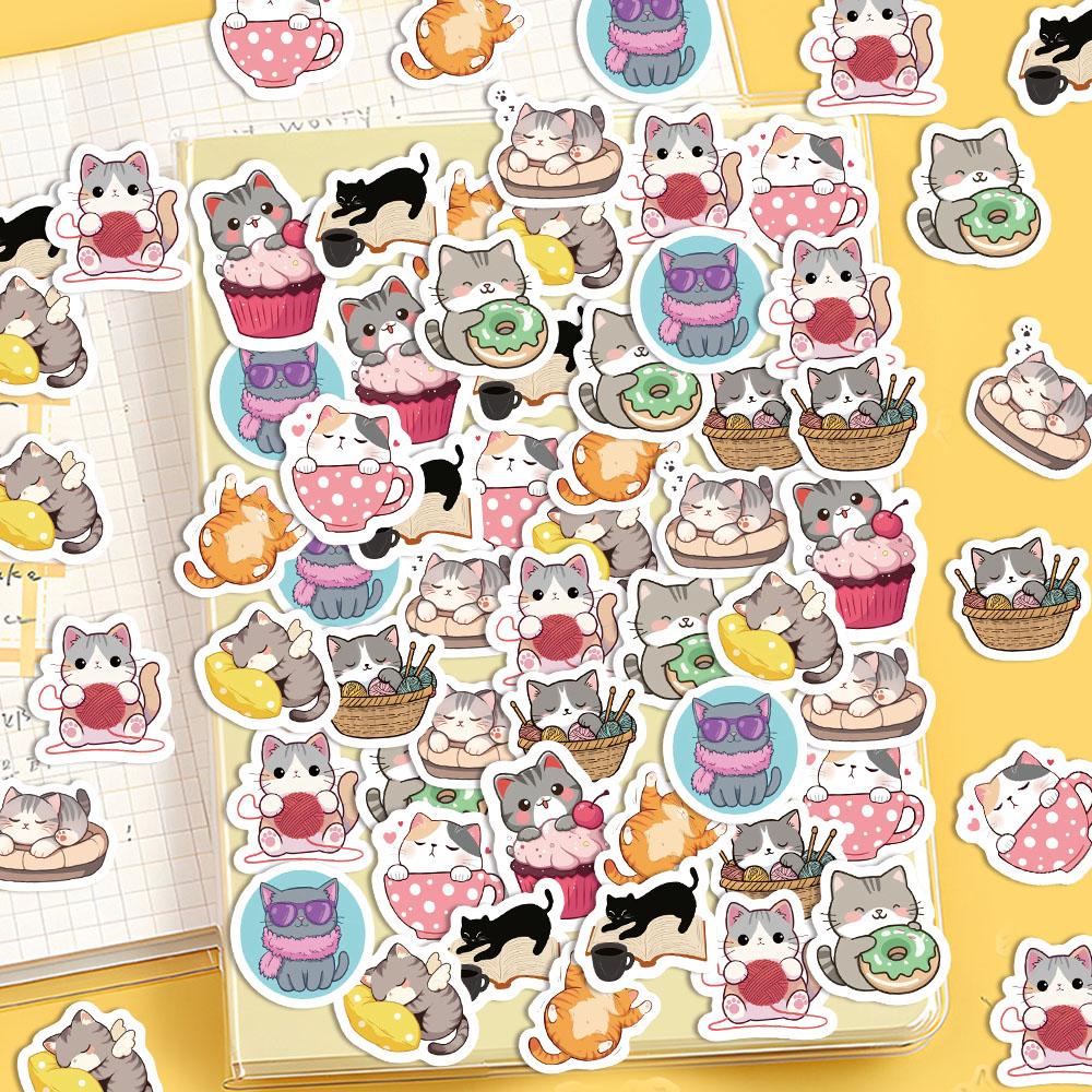 500PCS Creative Cartoon Cat Small Pattern Graffiti Decoration Roll Stickers Laptop Envelope Sealing Stickers Waterproof Stickers