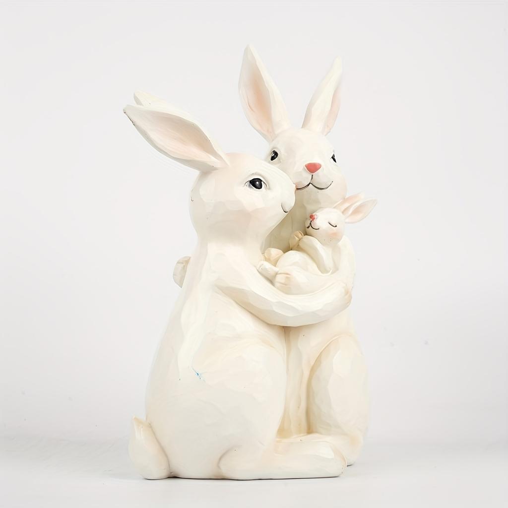 Bunny Family Statue Animal Figurine Realistic Creative Desk Ornament Resin Bunny Sculpture for Bookshelf Office Indoor
