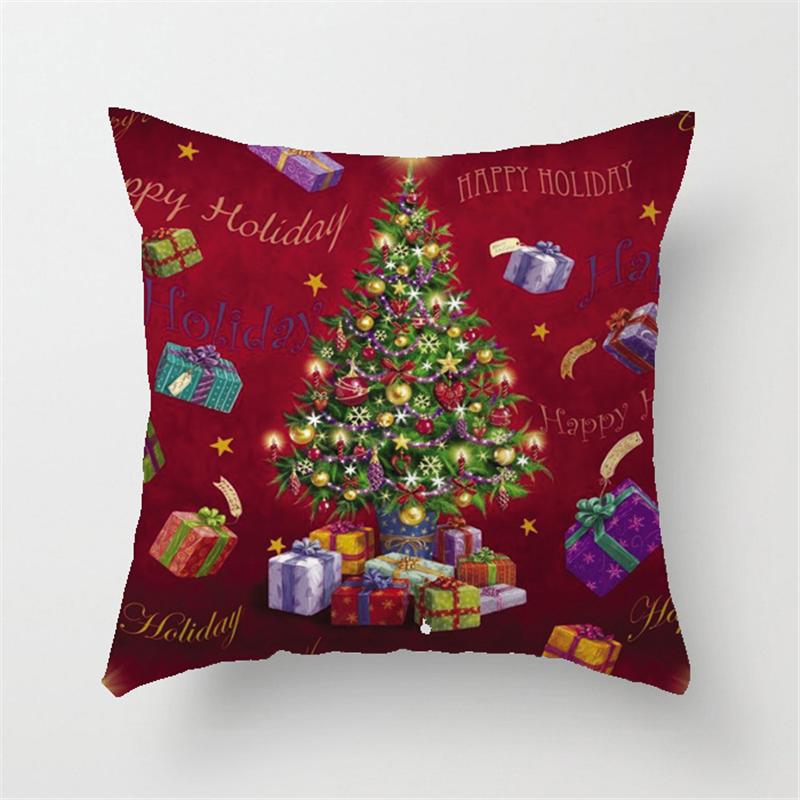 Happy New Year Pillowcase Merry Christmas Cushion Cover Santa Snowman Christmas Tree Throw Pillowcase