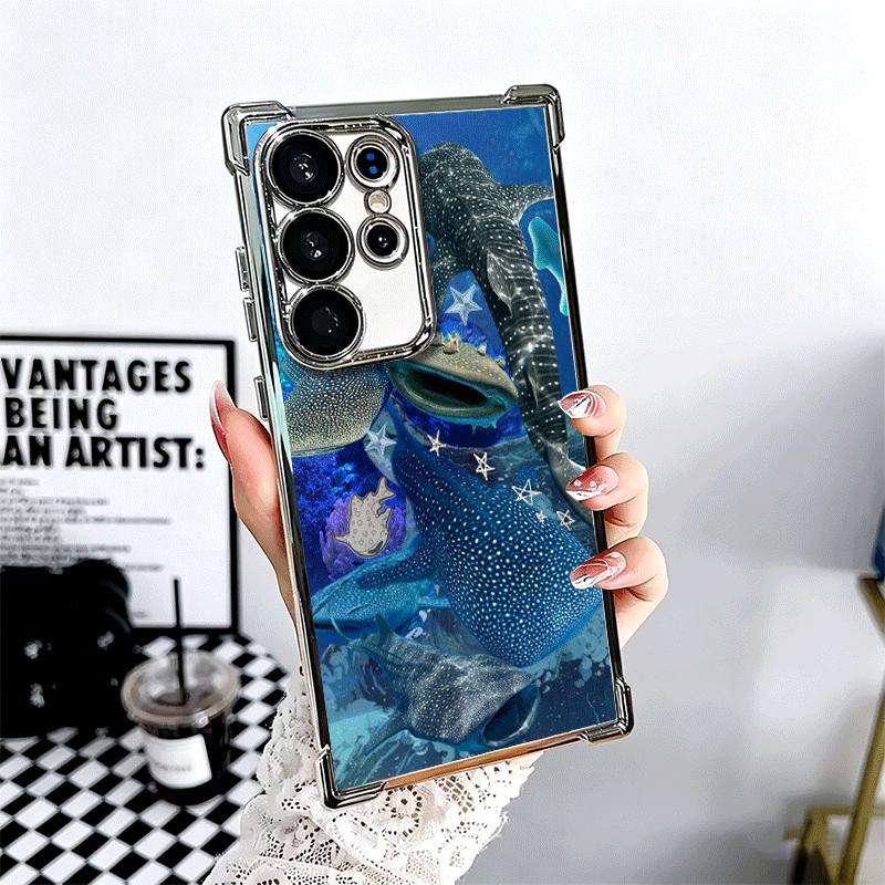 Ocean Whale Shark Soft Phone Case For Samsung Galaxy S26 Ultra S25 Edge S24 FE S23 Plus S22 S21 + S20 Plating Anti-Fall Fundas