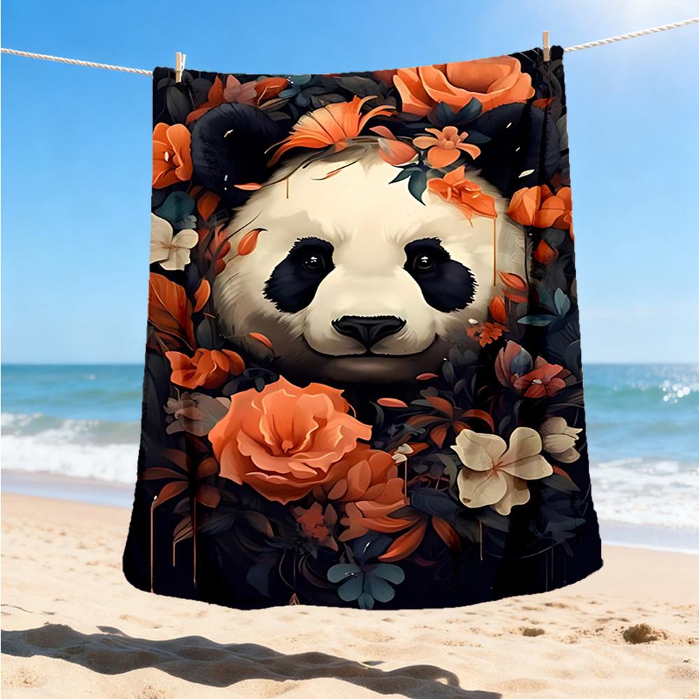 1pc Panda Floral Decor Throw Blanket Polyester Fiber, Lightweight Flannel, Soft & Warm, All Season Use for Outdoor, Camping Digital Print