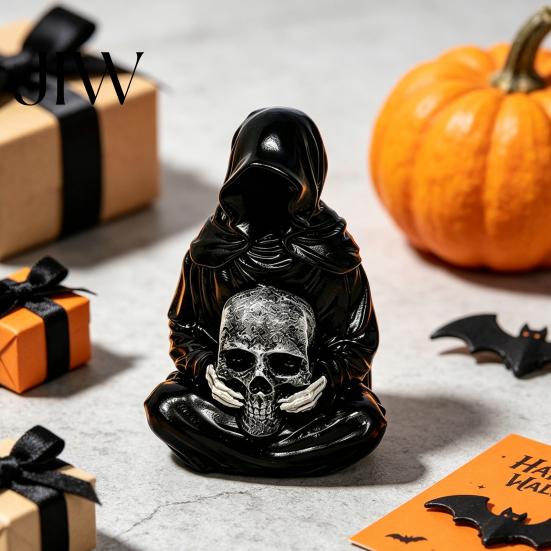 Handcrafted Sculpture for Indoor Tabletop Halloween Skull Light, Spooky Gothic Style Ornament, Waterproof Decorative Light Ornaments Garden Tabletops