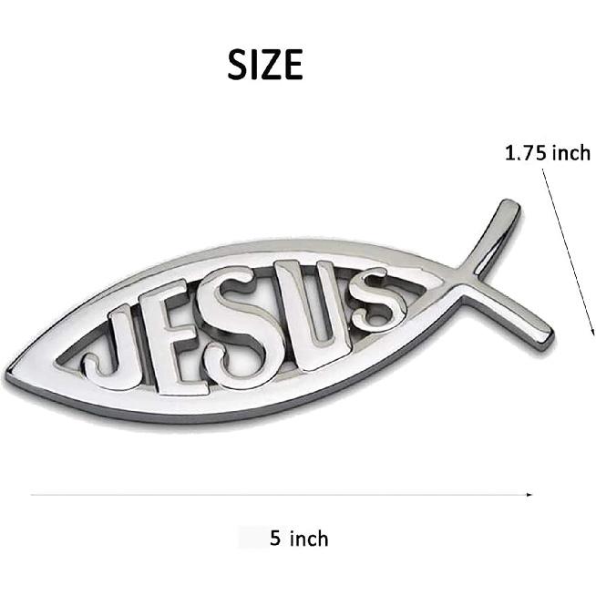 MEETCUTE 2pcs Jesus Fish Decal Sticker Silver,3D Car Chrome Decal Emblem Sticker Religious God for Jesus Christian Fish Symbol