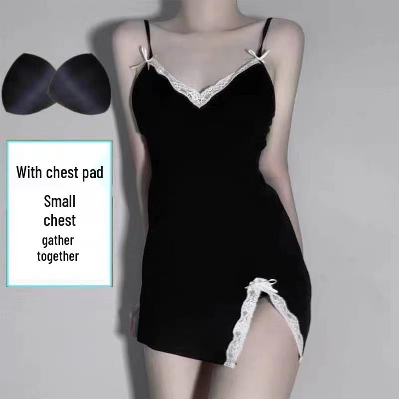 Chemise da notte estiva con bretelline in pizzo: Sexy Carino Stile Slim da Donna con Imbottitura Regolabile