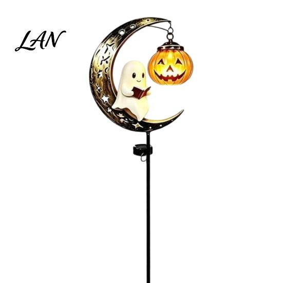 Solar Ground Stake Lights Snowman/Ghost Moon Light, Waterproof Metal Garden Sculpture, Decorative Powered Pathway Lighting Lamp for Outdoor Yard Lawn