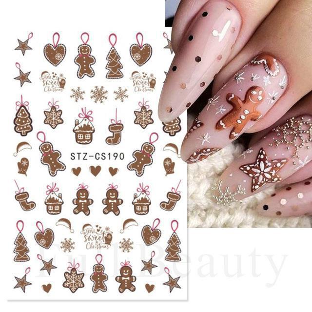 Source Nail Art Stickers, Christmas Gingerbread Man Snowflake Bow Light Strip Snowman Cartoon Nail Stickers