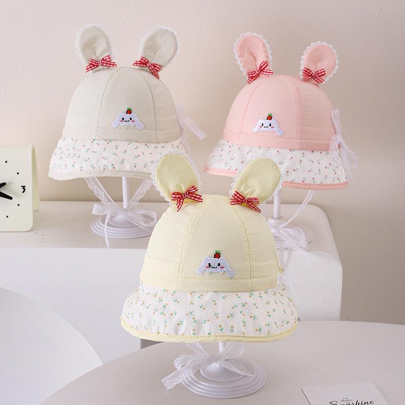 Spring Baby Hat with Cute Rabbit Ears - Korean Style Sun Protection Bucket Hat for Outdoors.