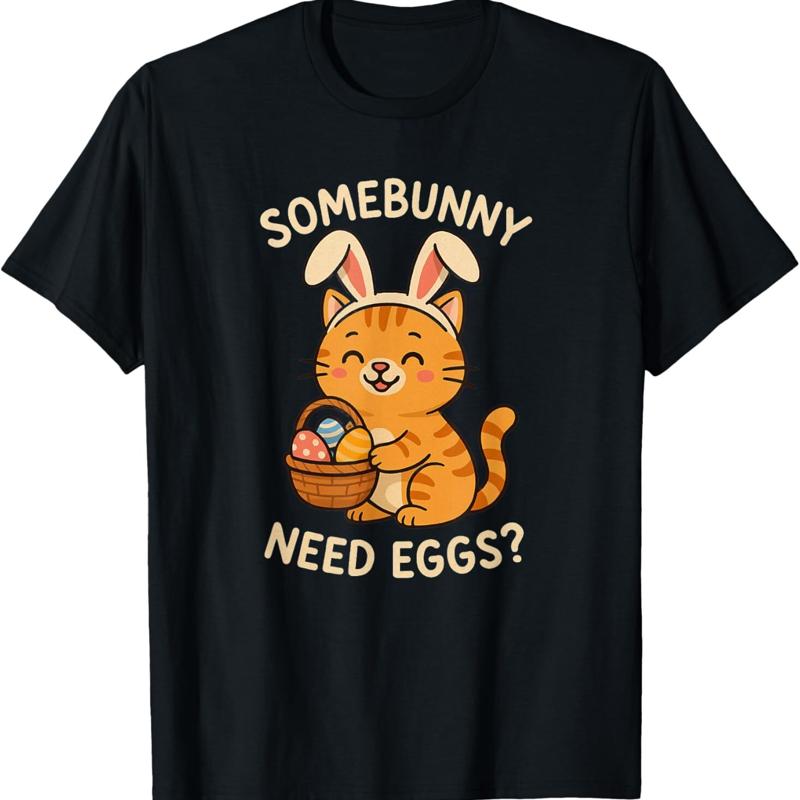 Cute Cat Bunny Ears Somebunny Need Eggs Funny Easter Basket T Shirt