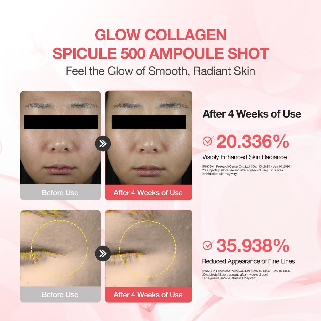 CLIV Glow Kolagenowe Serum w Ampułce ze Spikulami z 500% Kolagenu do Ujędrniania i Nawilżania - Koreańska Pielęgnacja Skóry - 30ml