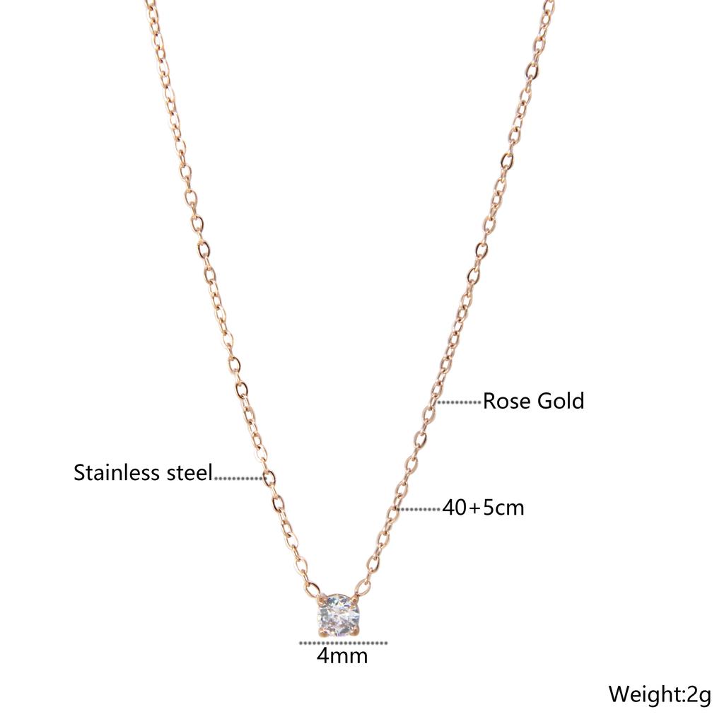 Trendy 14K Gold-Plated Stainless Steel Geometric Link Necklace Four-Claw Zircon Pendant Ladies Gift Allergy Prevention