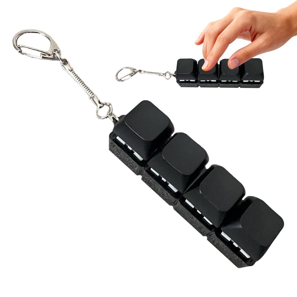 Keyboard Key Toy 4 Keys Button Keycap Fidget Keychain Keyboard Clicker Toy Stress Relief Keyboard Cube Toy for Adult Gifts