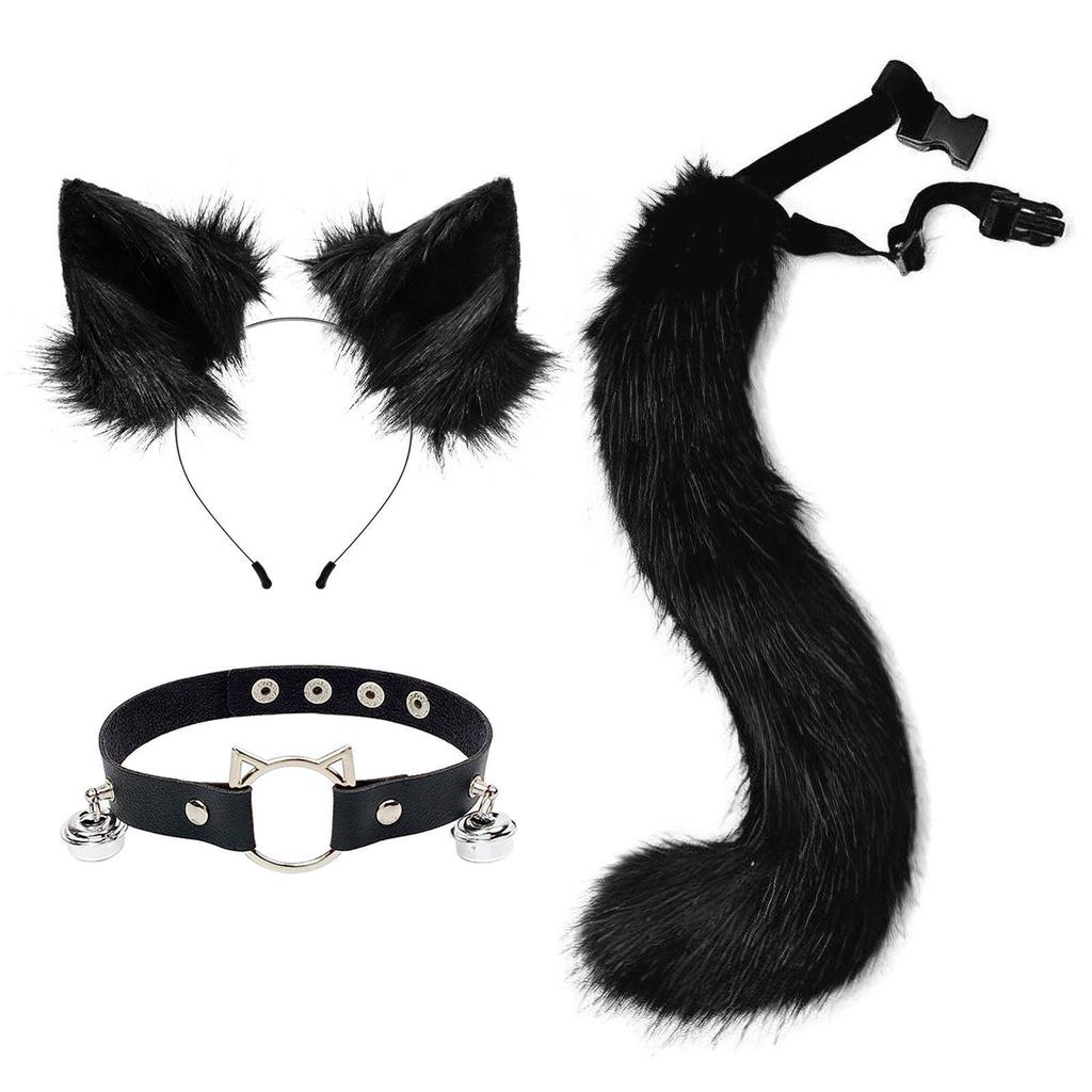Katzenohr-Haarreif & Schwanz-Halsband Set - Niedliche Catgirl Haar- & Schwanz-Accessoires