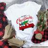 Women's Crew Neck Short Sleeve Graphic Print Christmas T-Shirts Loose Fit Casual Tees