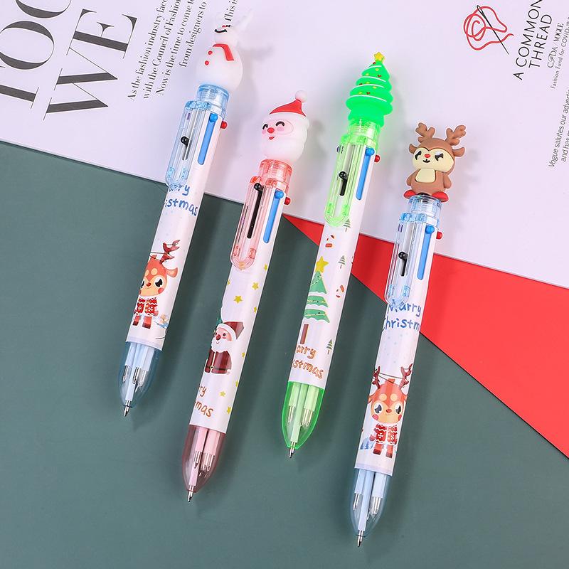 1pc 6Colors Random Christmas Theme Ballpoint Pen Cute Santa Claus Multicolor Marker Pens For Student Stationery Gift Comfortable Grip Stationery Schoo